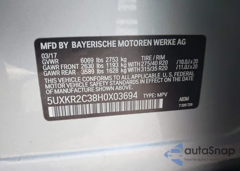 2017 BMW X5 Sdrive35I из США, поврежденный, VIN 5UXKR2C38H0X03694